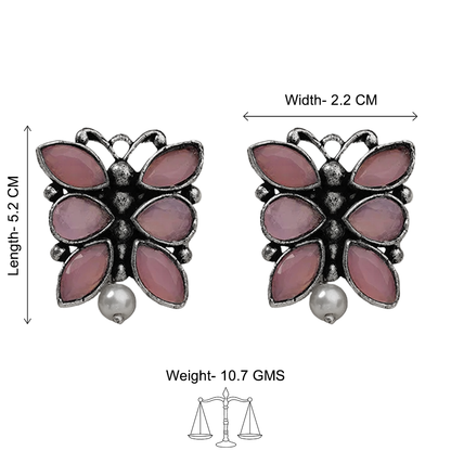 BeadedButterfly stone studded oxidised stud earrings (Baby Pink)