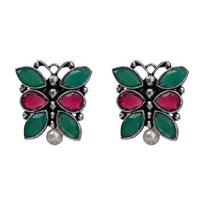 BeadedButterfly stone studded oxidised stud earrings (Multicoloured)