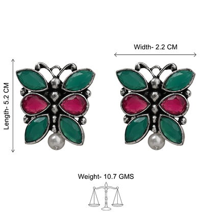 BeadedButterfly stone studded oxidised stud earrings (Multicoloured)