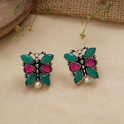 BeadedButterfly stone studded oxidised stud earrings (Multicoloured)