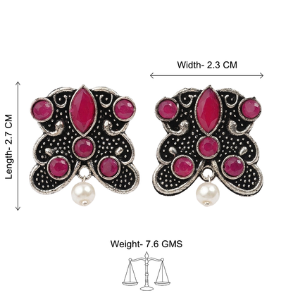 RadiantRays stone studded oxidised stud earrings (Red)