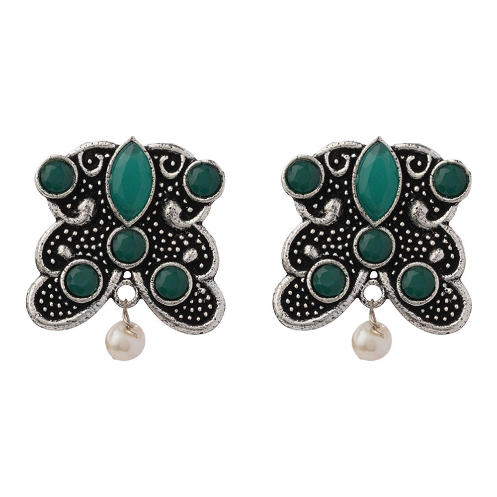 RadiantRays stone studded oxidised stud earrings (Green)
