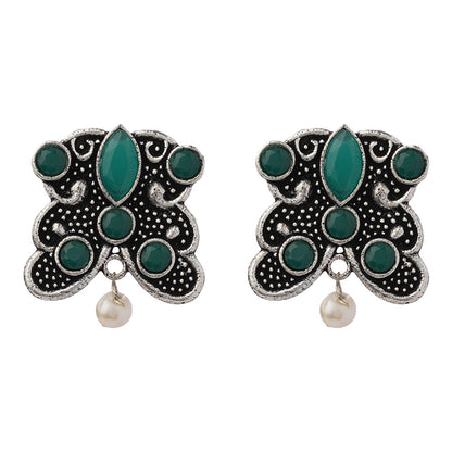 RadiantRays stone studded oxidised stud earrings (Green)
