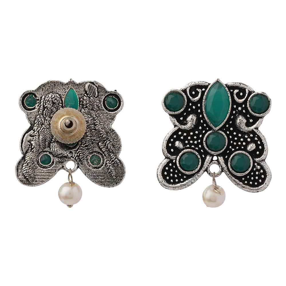 RadiantRays stone studded oxidised stud earrings (Green)