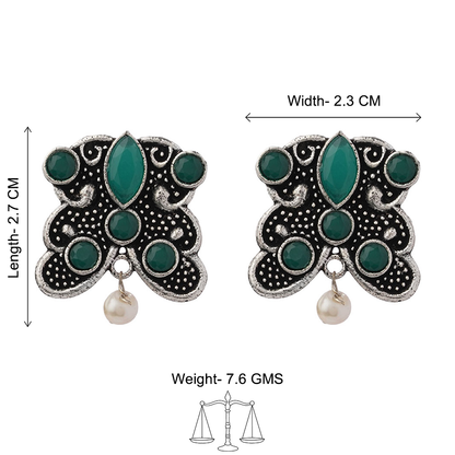 RadiantRays stone studded oxidised stud earrings (Green)