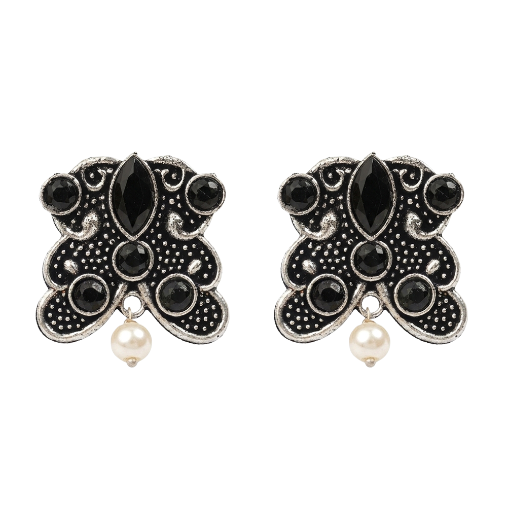 RadiantRays stone studded oxidised stud earrings (Black)