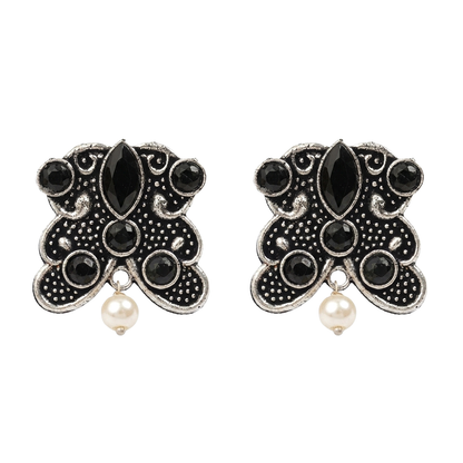 RadiantRays stone studded oxidised stud earrings (Black)