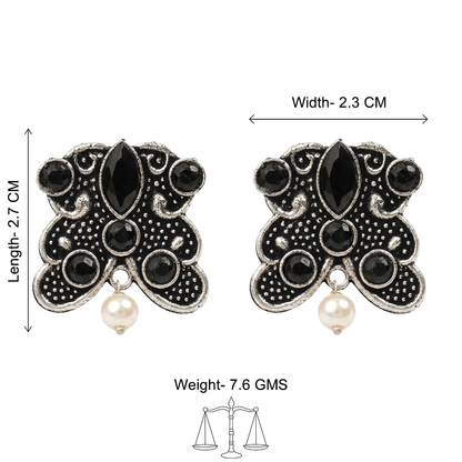 RadiantRays stone studded oxidised stud earrings (Black)