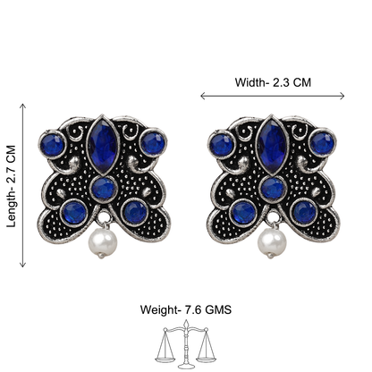 RadiantRays stone studded oxidised stud earrings  (Blue)