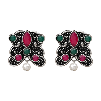 RadiantRays stone studded oxidised stud earrings  (Multicoloured)