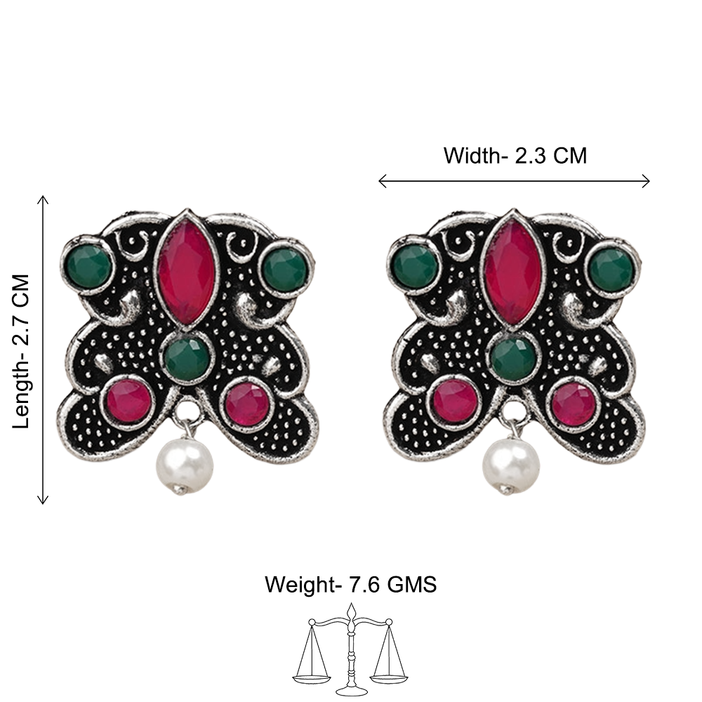RadiantRays stone studded oxidised stud earrings  (Multicoloured)