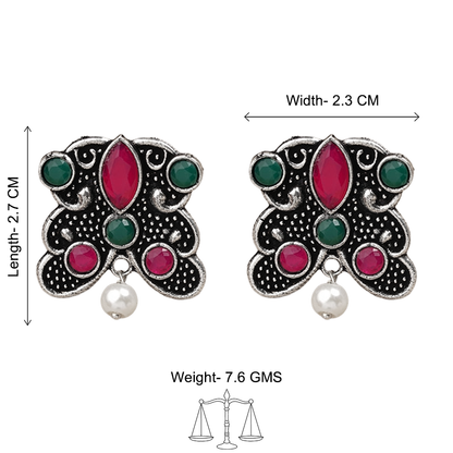 RadiantRays stone studded oxidised stud earrings  (Multicoloured)