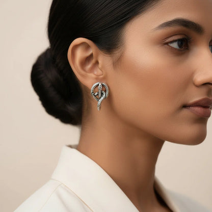 Kalash Kamal earring  Swirly snake oxidised stud earrings (Silver) Combo set