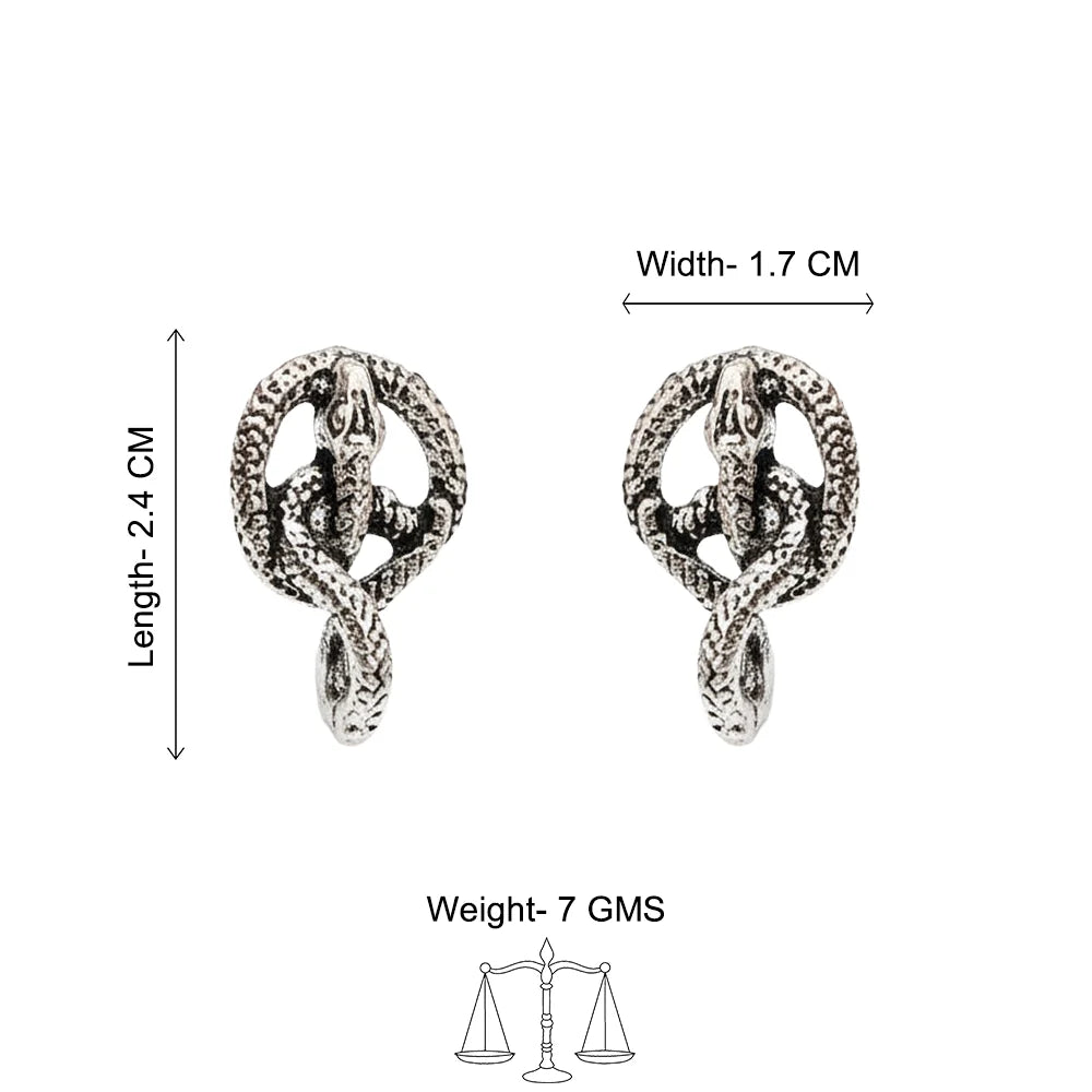 Kalash Kamal earring  Swirly snake oxidised stud earrings (Silver) Combo set