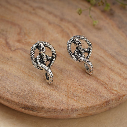 Swirly snake oxidised stud earrings (Silver)