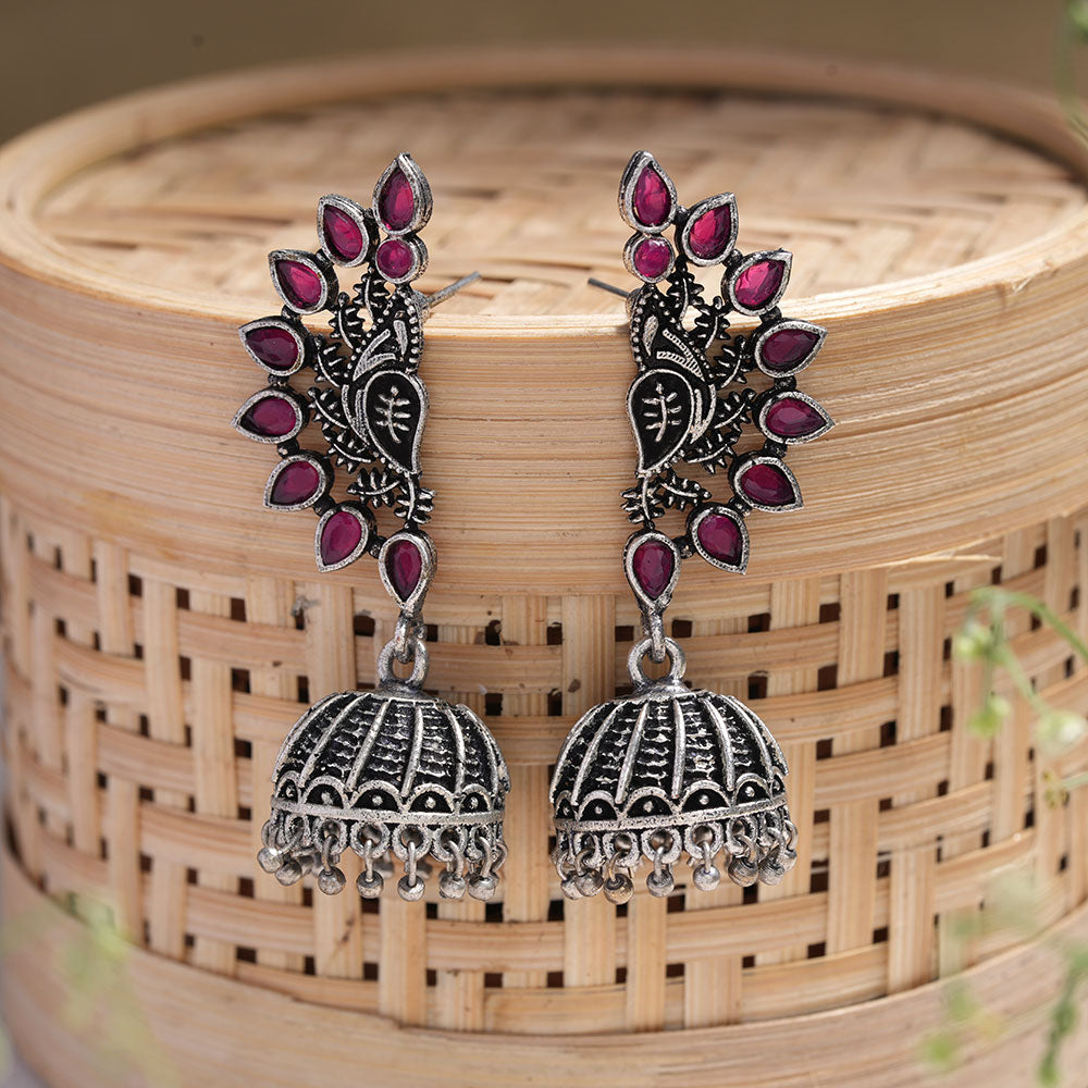 floraglam stone studded jhumki earrings (Red)