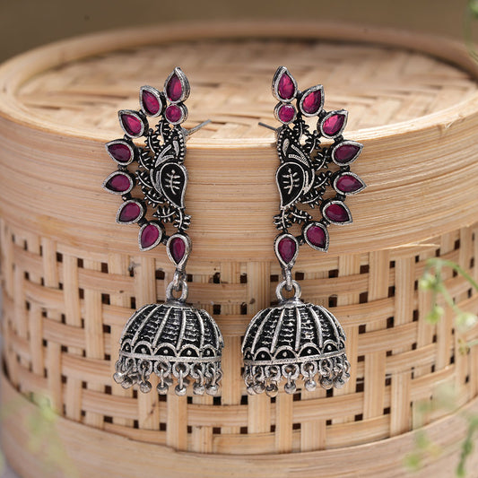 floraglam stone studded jhumki earrings (Red)