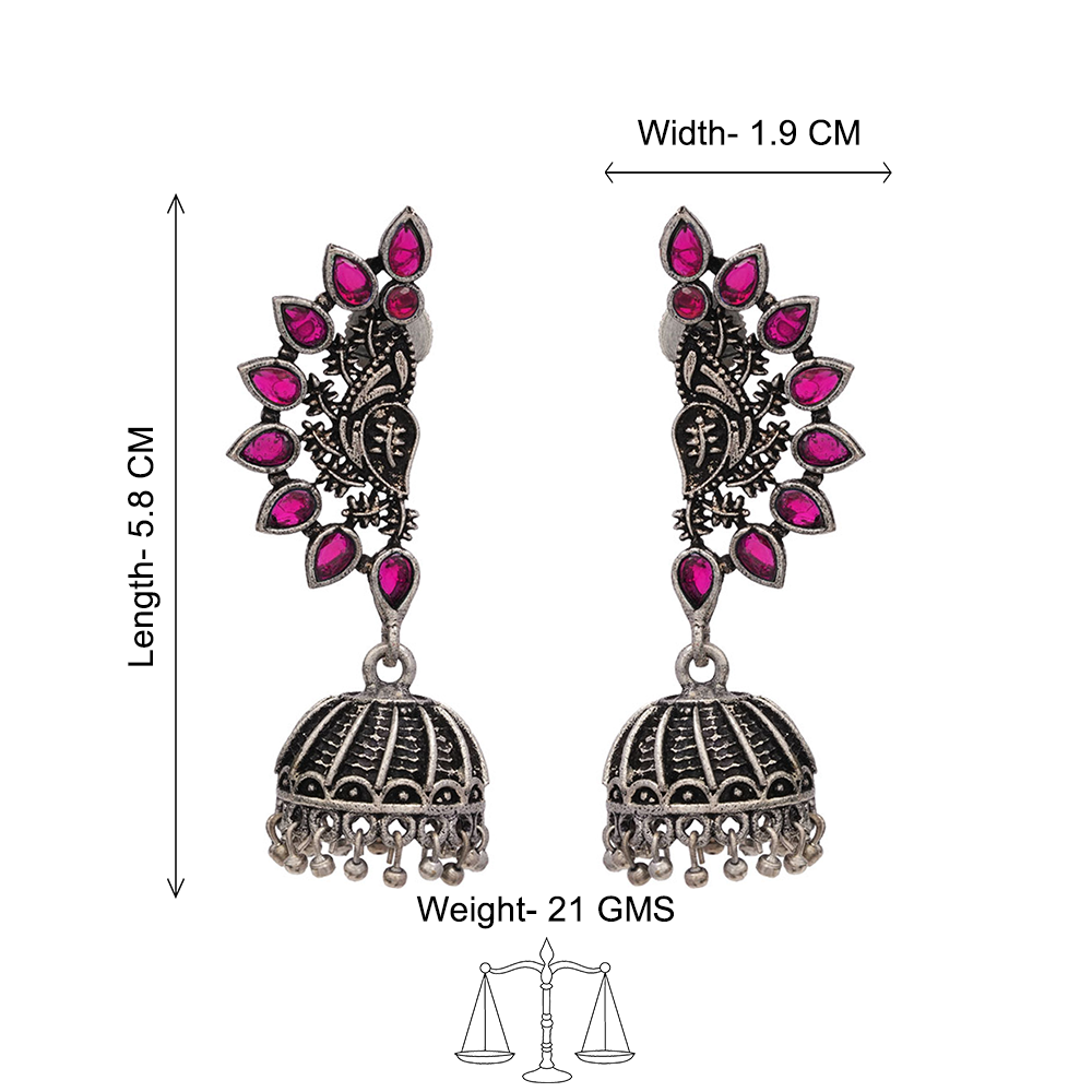 floraglam stone studded jhumki earrings (Red)