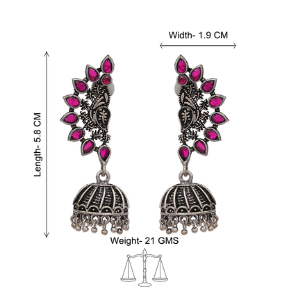 floraglam stone studded jhumki earrings (Red)
