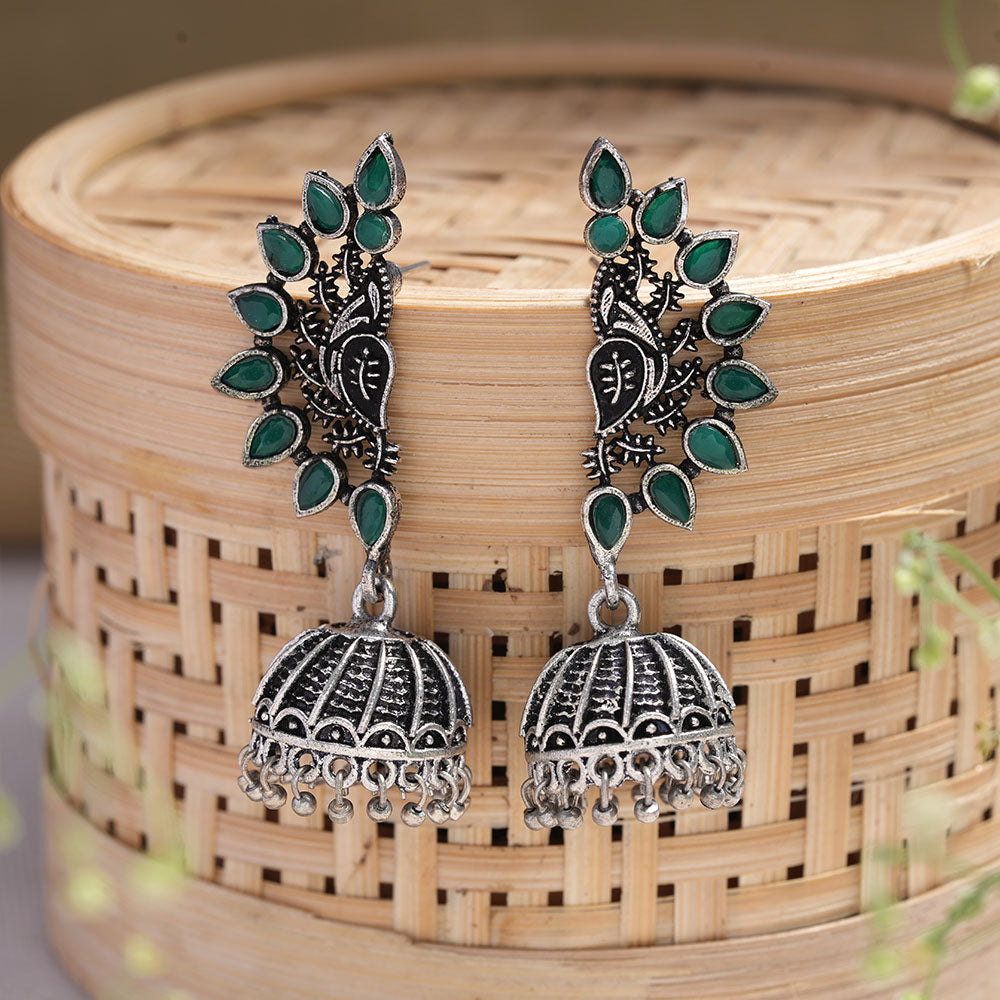 floraglam stone studded jhumki earrings (Green)