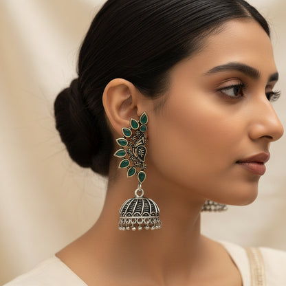 floraglam stone studded jhumki earrings (Green)