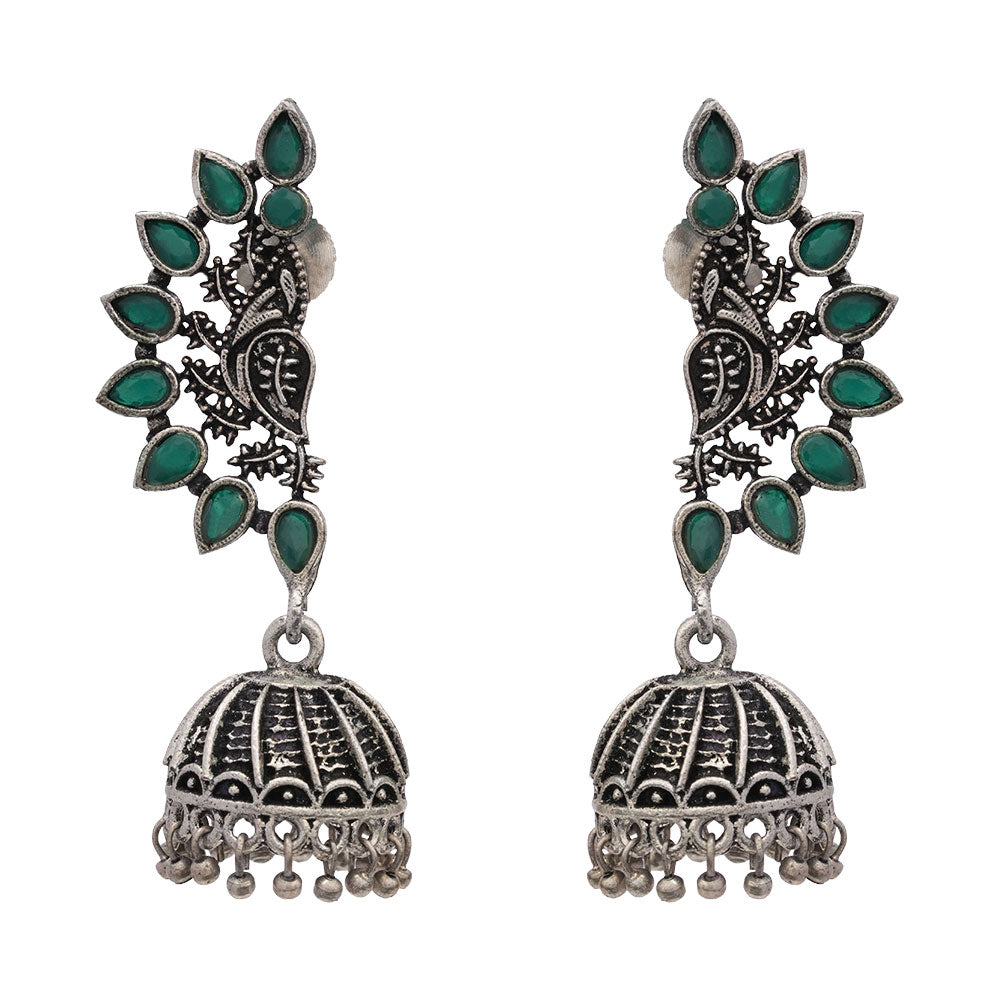 floraglam stone studded jhumki earrings (Green)