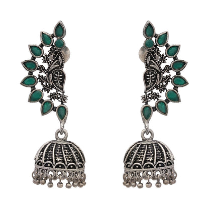floraglam stone studded jhumki earrings (Green)
