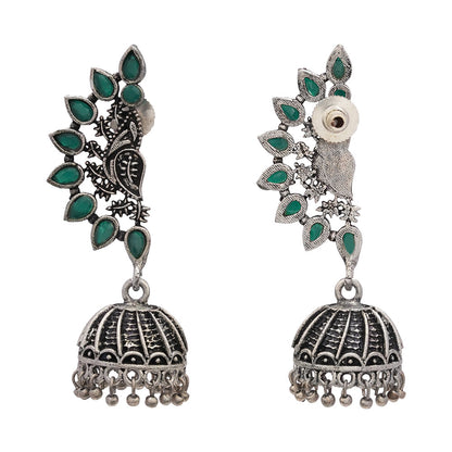 floraglam stone studded jhumki earrings (Green)