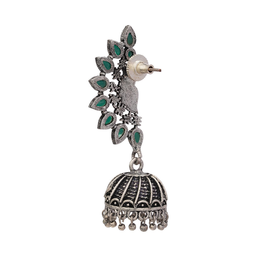 floraglam stone studded jhumki earrings (Green)