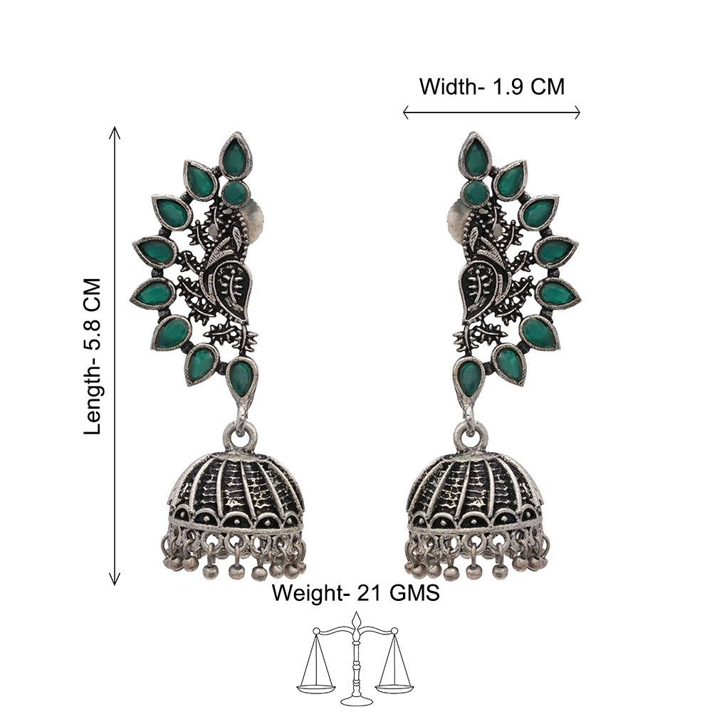 floraglam stone studded jhumki earrings (Green)