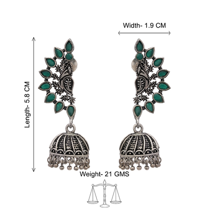 floraglam stone studded jhumki earrings (Green)