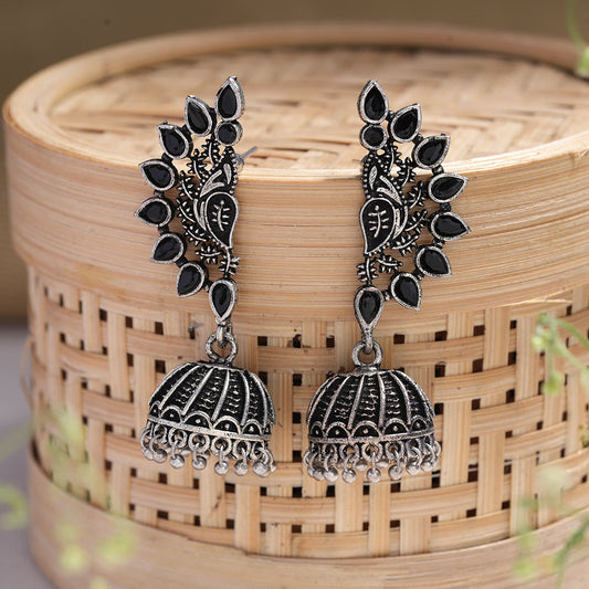 floraglam stone studded jhumki earrings (Black)