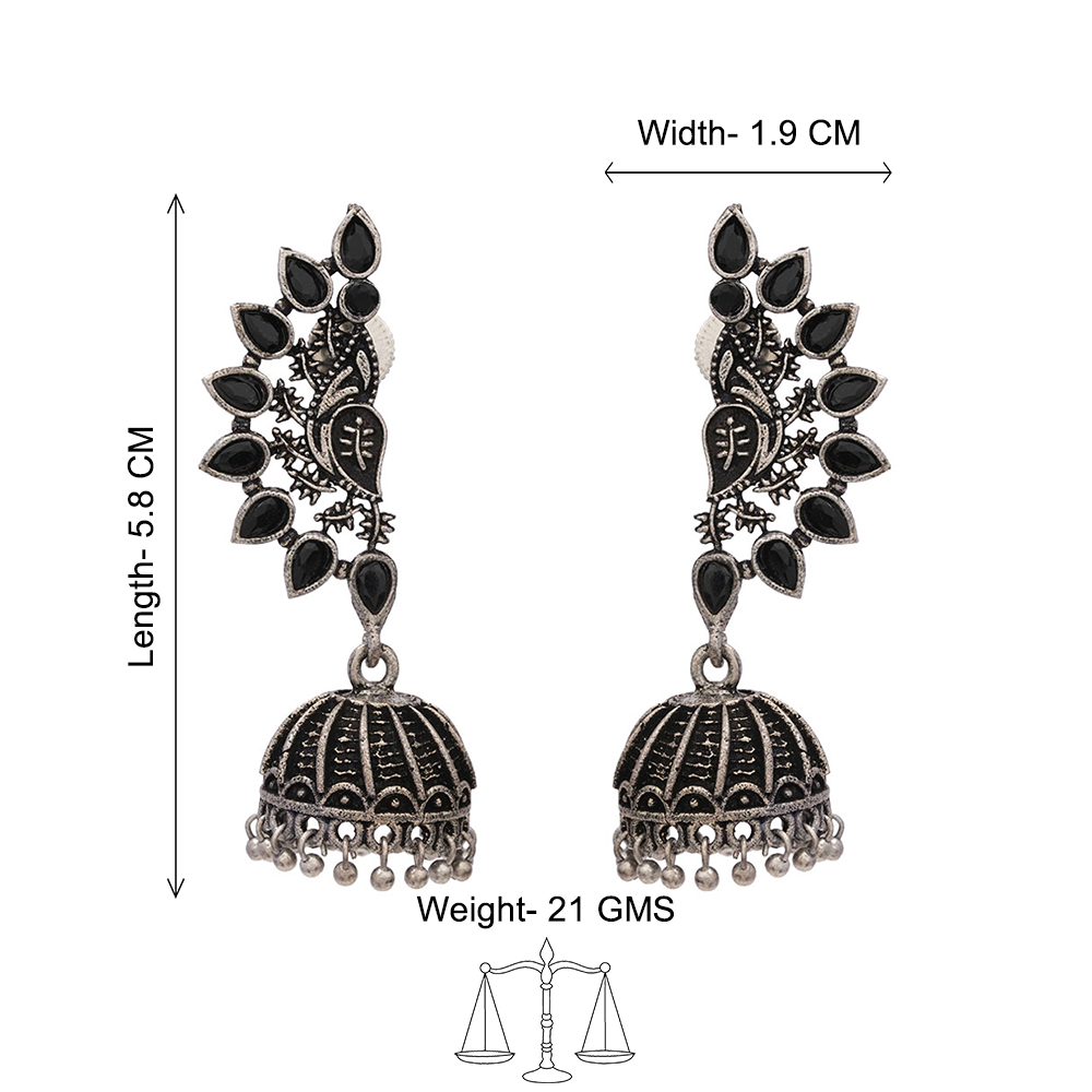 floraglam stone studded jhumki earrings (Black)