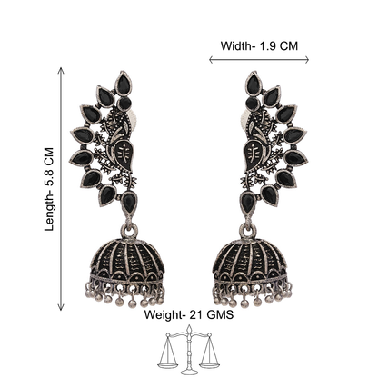 floraglam stone studded jhumki earrings (Black)