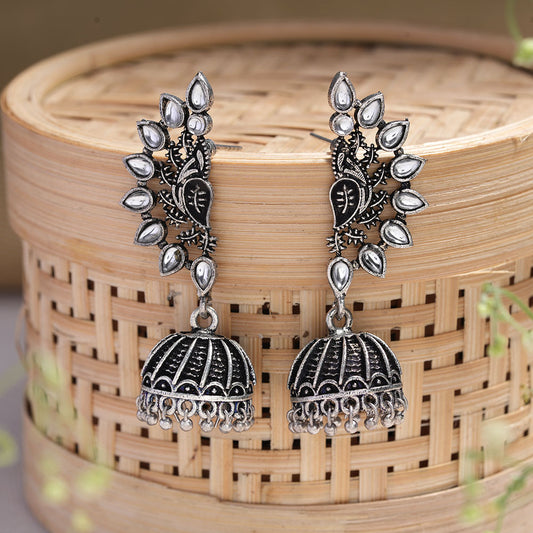 floraglam stone studded jhumki earrings (White)