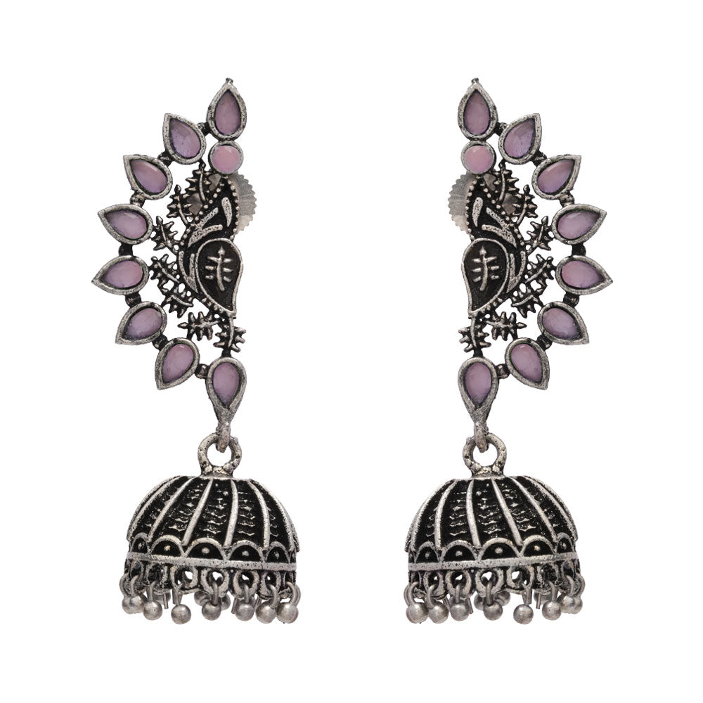 floraglam stone studded jhumki earrings (Baby Pink)