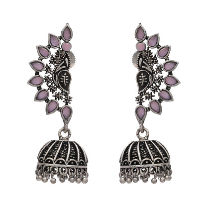 floraglam stone studded jhumki earrings (Baby Pink)