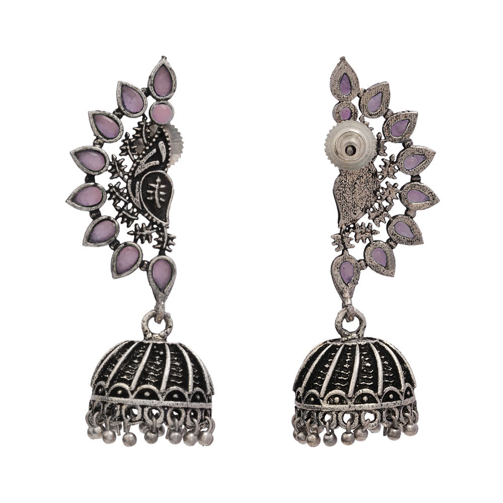 floraglam stone studded jhumki earrings (Baby Pink)