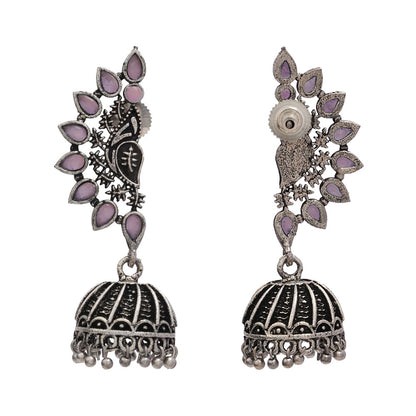 floraglam stone studded jhumki earrings (Baby Pink)