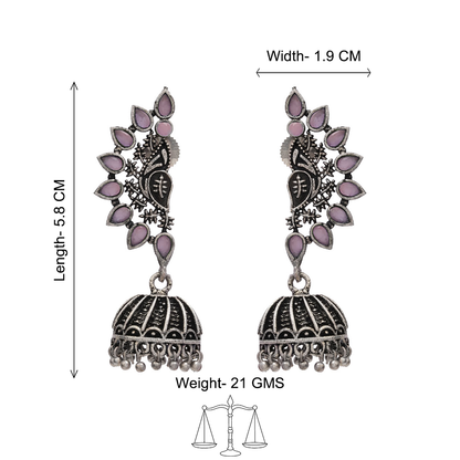 floraglam stone studded jhumki earrings (Baby Pink)