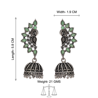 floraglam stone studded jhumki earrings (Pista)