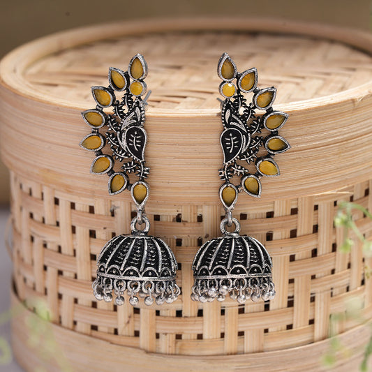 floraglam stone studded jhumki earrings (Yellow)