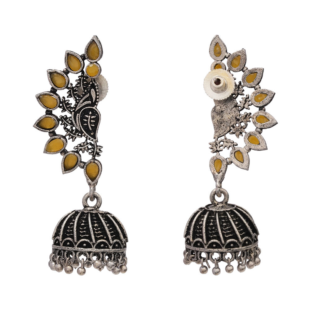 floraglam stone studded jhumki earrings (Yellow)