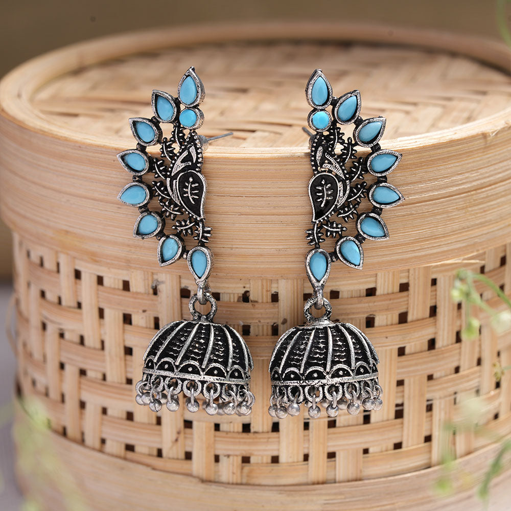 floraglam stone studded jhumki earrings (Skyblue)