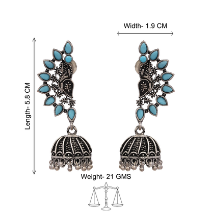 floraglam stone studded jhumki earrings (Skyblue)