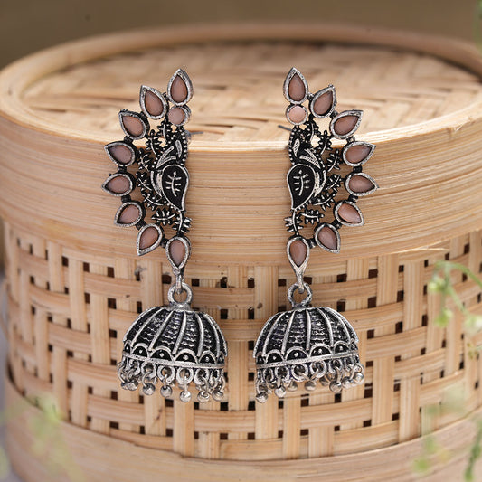 floraglam stone studded jhumki earrings (Light Ornge)