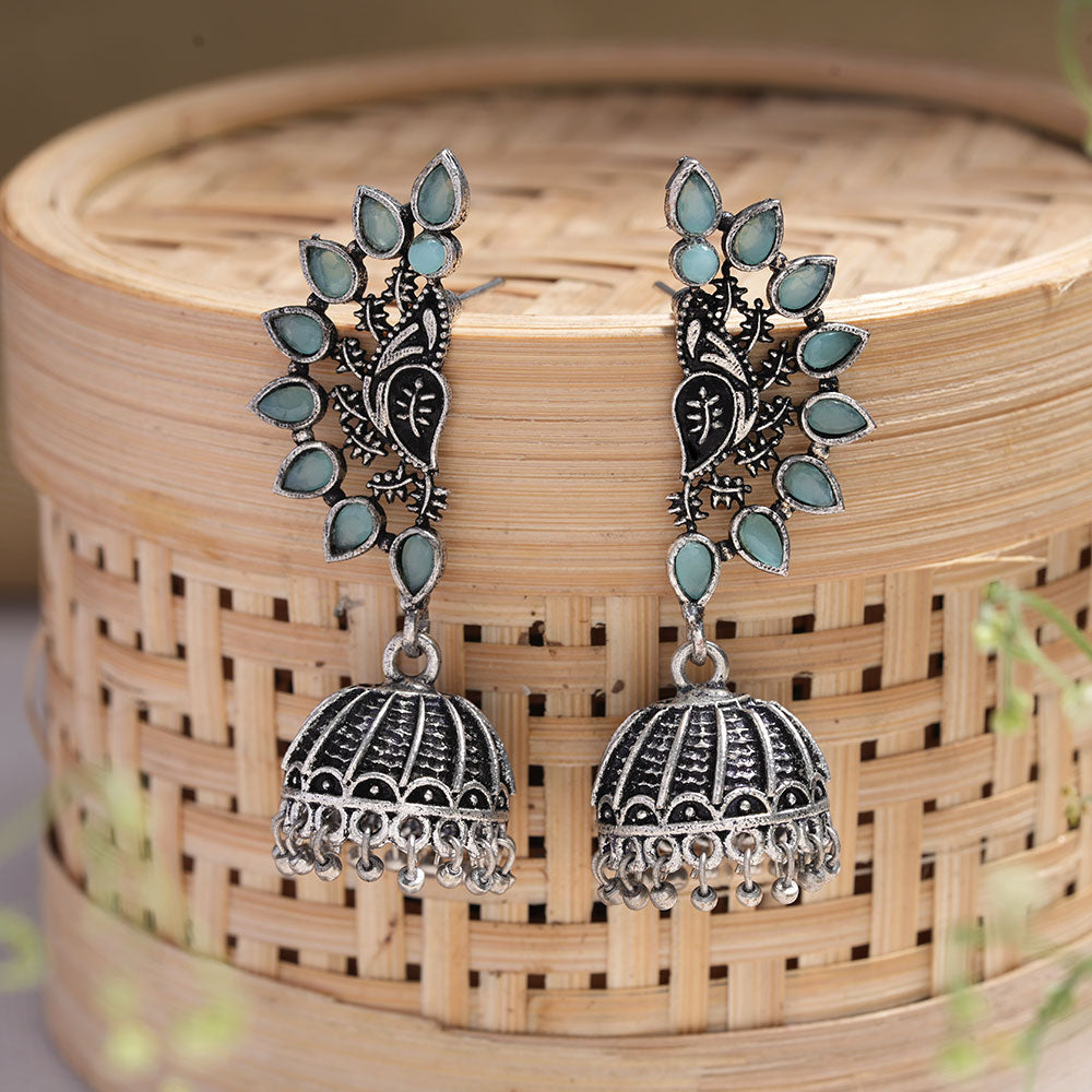 floraglam stone studded jhumki earrings (Mint)