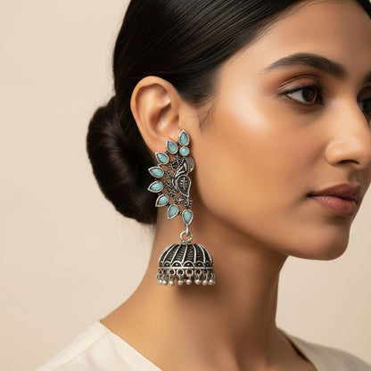 floraglam stone studded jhumki earrings (Mint)