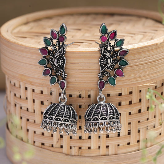 floraglam stone studded jhumki earrings (Multicolor)