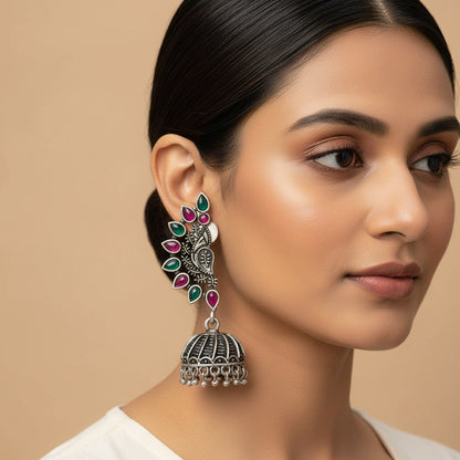 floraglam stone studded jhumki earrings (Multicolor)